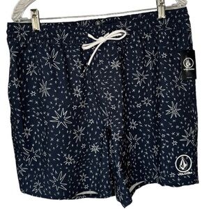 Volcom Manic Trunk 17 Men's Blue White Stars Swim Trunks Size Small NWT
